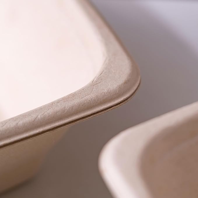 Paper Bowls 24 oz - Disposable Heavy Duty Compostable Square Bagasse Bowls for Salad, Chili, Poke, Burrito, Cereal, Pasta, Dessert, Biodegradable Meal Prep Containers with Lids, 25 Pack