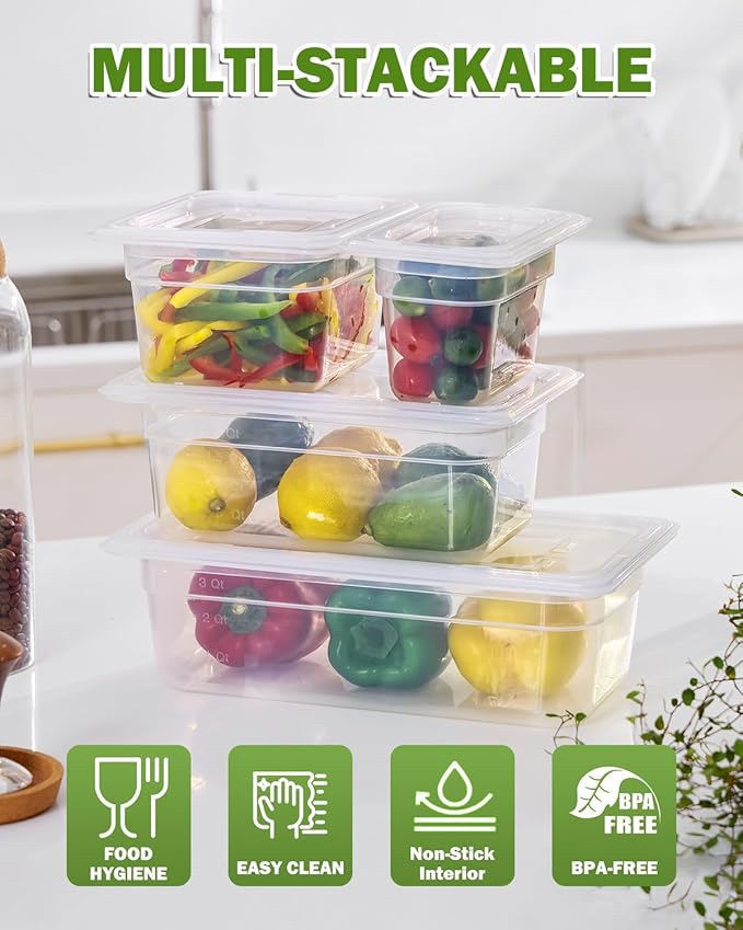1/3 Size&2.5 Inch Translucent NSF Food Pan: 9 PCS[Total Seal] [Hot&Cold Resistant] Food Storage Containers with Lids, Topping Salad Bar Container (BPA-FREE)