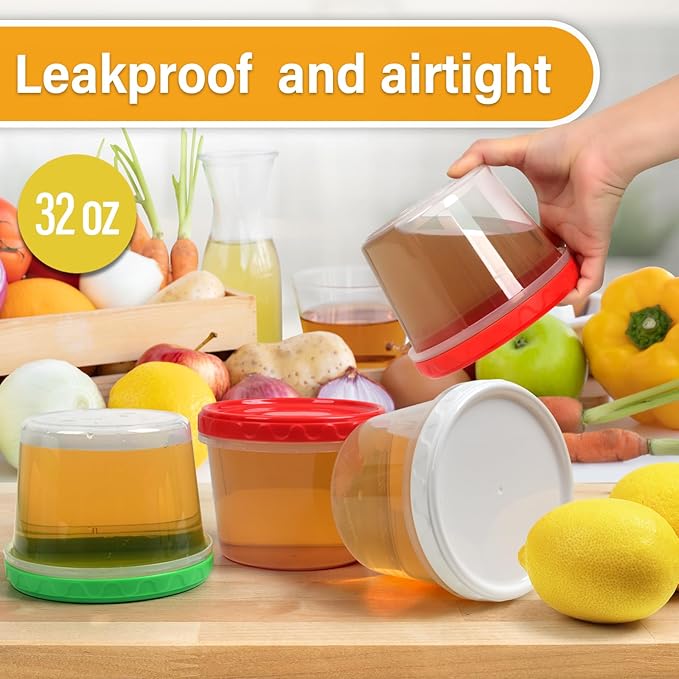 32oz Plastic Containers with Lids,Reusable Freezer Meal Prep Food Leftover Storage Jars Bowls Stackable,12-pack