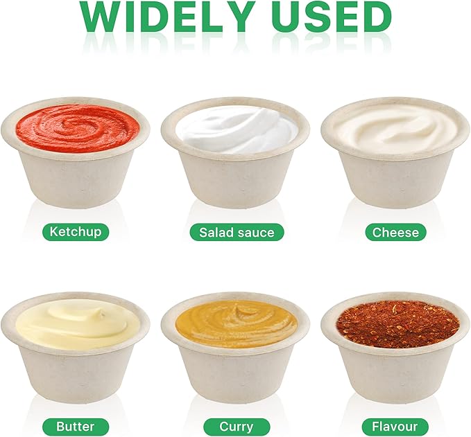 200 Pack 2oz Biodegradable Condiment Cups with Lids, 2 oz Containers with Lids, Small Condiment Cups Sauce Cups for Ketchup Salad Sauce Cheese Buttter