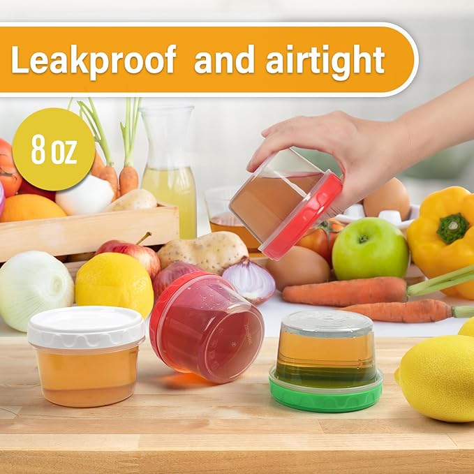 8 oz Small Freezer Containers with Lids Stackable Plastic Food Storage Container 1 Cup Meal Prep Bowls Airtight Dishwasher Safe,12-pack