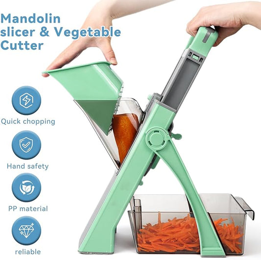 Upgrade Safe Mandoline Slicer Plus, Adjustable Potato Slicer, Vegetable Chopper Food Slicer, Fries Cutter, Veggie Salad Chopper Kitchen Chopping Artifact Christmas Gifts