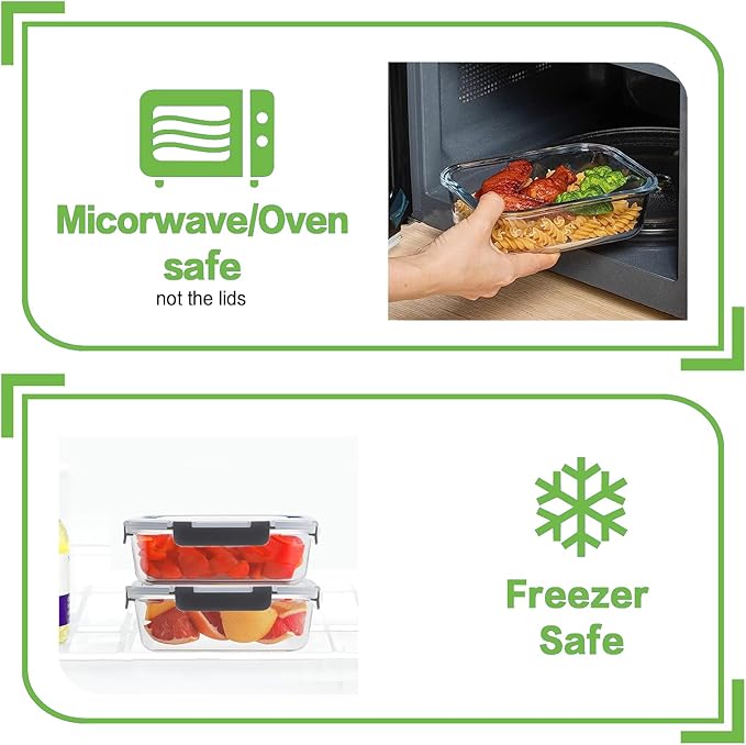 HOMBERKING 10 Pack Glass Meal Prep Containers with Locking Lids, Glass Food Storage Containers Set, Airtight Glass Lunch Bento Boxes, BPA-Free & Leak Proof, 36oz & 14oz(10 lids & 10 Containers), Black