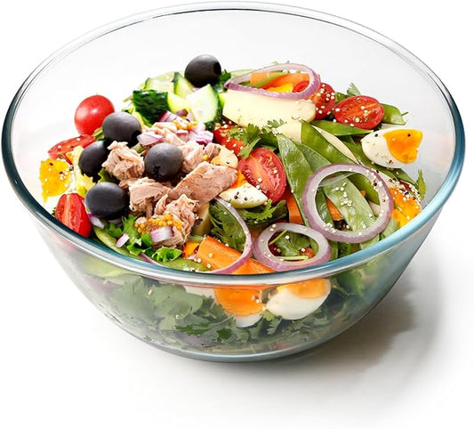 NUTRIUPS 4.7 Quart Large Glass Mixing Bowl, Clear Large Salad Bowls Glass Big Mixing Bowls for Kitchen