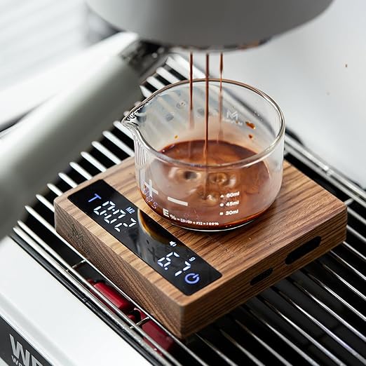 0.1g High Precision Digital Mini Coffee Scale, 0.3g to 2kg Measuring Range Rechargeable Espresso Mini Scale with Tare Function, LED Display(Wood)