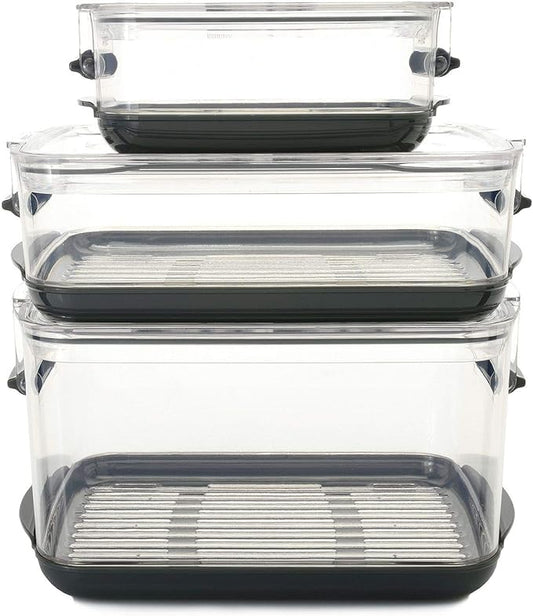 Progressive International Prepworks ProKeeper Food Storage Container Set, 3 Piece, Clear Containers with Gray Sealed Tight Lids