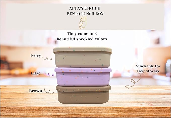 ALTA'S CHOICE SILICONE BENTO LUNCH BOX (IVORY). Leak-Proof Lunchbox, 3 Compartments. BPA, Phthalate, Lead, & PVC Free. Bento Lunch Box for Kids and Adults. Microwave, Dishwasher Safe, Reusable.