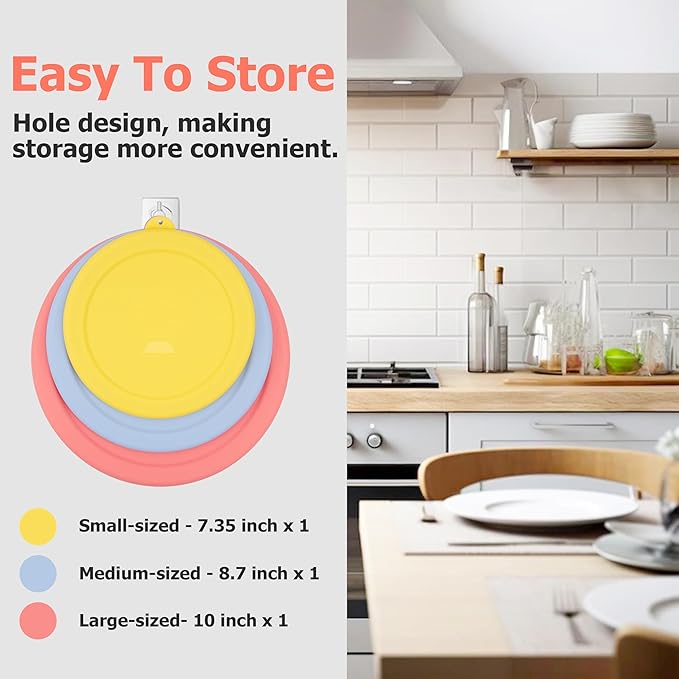 Silicone Replacement Lids Only Fit for Pyrex 322 1 Quart | 323 1.5 Quart | 325 2.5 Quart Prepware Glass Mixing Bowls, Food Grade Silicone Cover, Dishwasher & Microwave Safe (Bowl not included)- 3 Pack