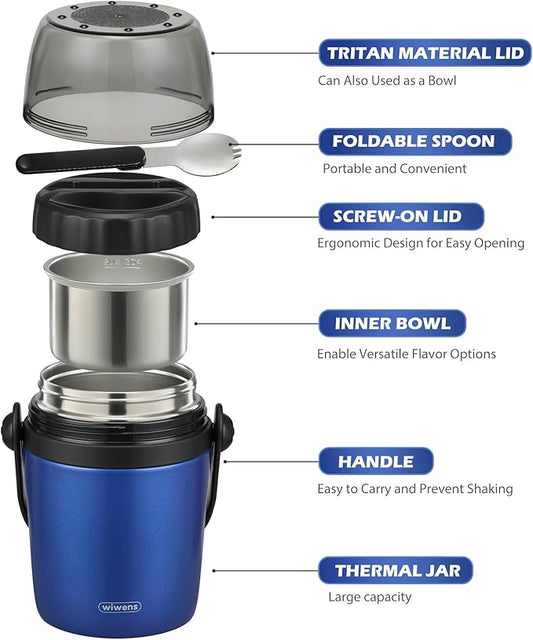 32oz Lunch Containers for Adults Kids Soup Thermo for Hot Food Jar Stainless Steel Insulated Vacuum Leak Proof Wide Mouth Thermal Bento Box with Spoon and Tritan Lid
