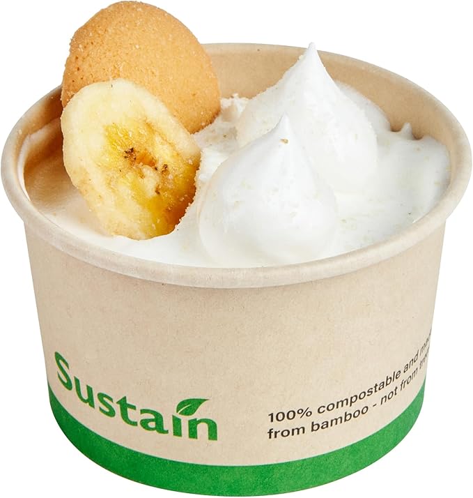 Restaurantware-Sustain 3 Ounce Paper Soup Containers, 50 Disposable Ice Cream Cups - Lids Sold Separately, With PLA lining, Bamboo To Go Hot Soup Bowls, Compostable, Greaseproof