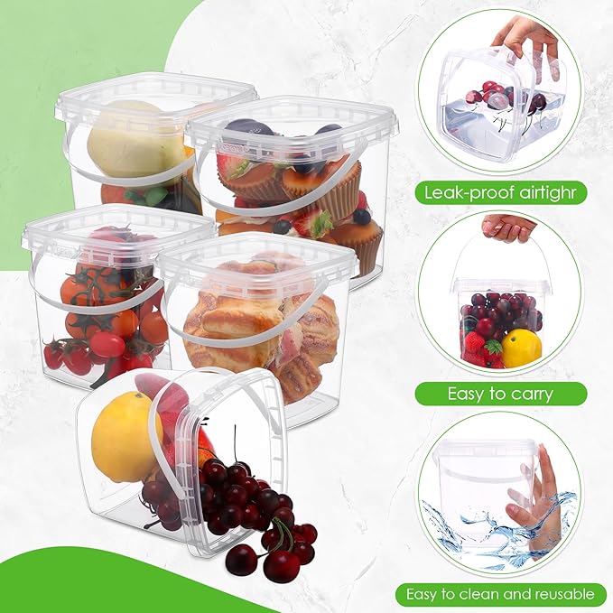 15 Pcs 68 oz Plastic Deli Containers with Lids and Handles Square Clear Food Storage Containers Reusable Freezer Containers for Food Storage and Meal Prep, Freezer and Microwave Safe