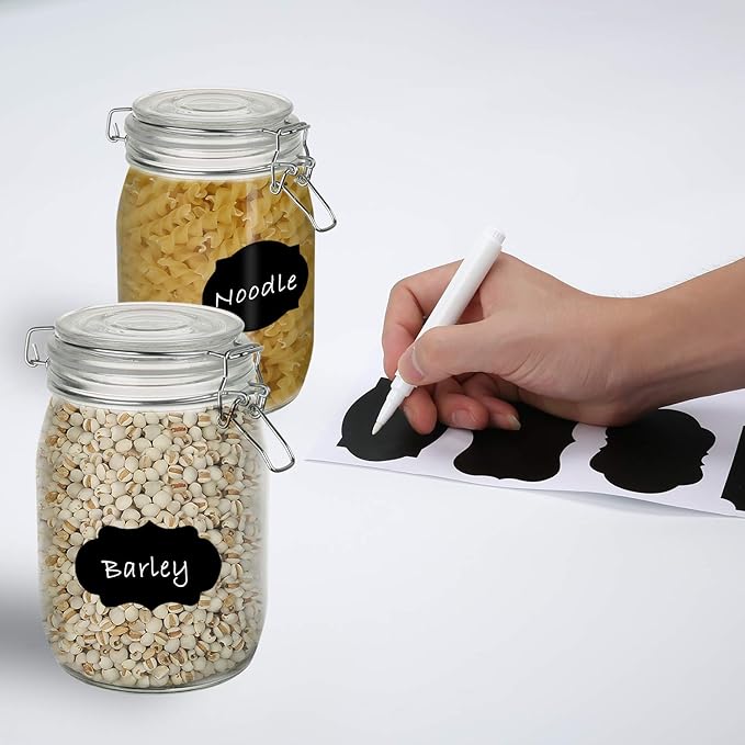 OAMCEG 4 Pack Wide Mouth Mason Jars - 34 OZ Airtight Glass Canning Jars with Leak Proof Rubber Gasket and Clip Top Lids, Perfect for Storing Coffee, Sugar, Flour or Sweets
