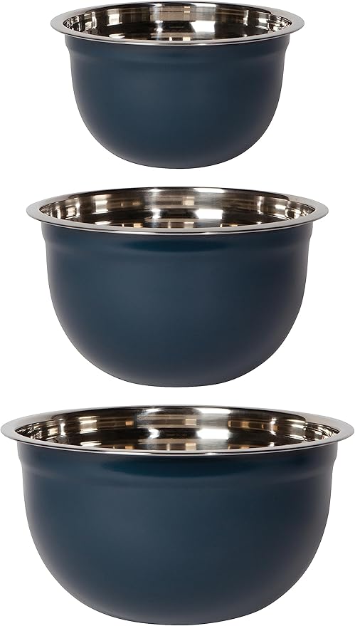 Now Designs Matte Coated Steel Mixing Bowls, Ink, 5 qt, 3 qt, 1.5qt, Set of 3