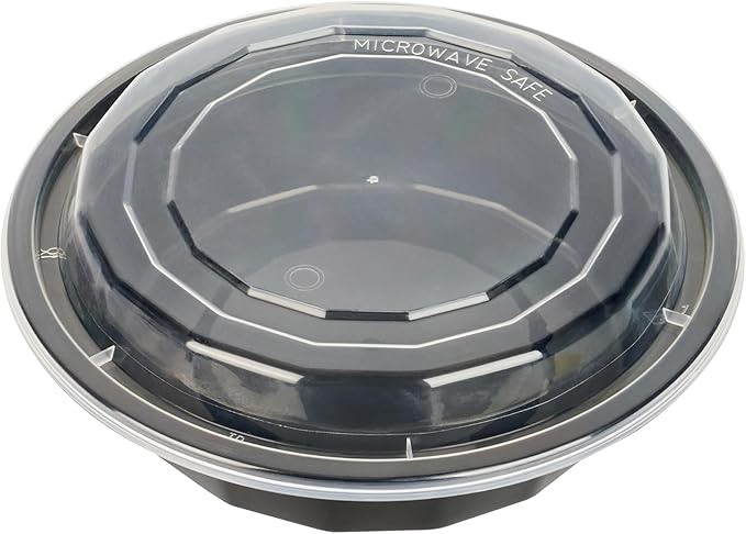 Restaurantware Asporto 16 Ounce To Go Boxes 100 Microwavable Take Out Food Containers - Clear Plastic Lids Included Do Not Contain BPA Black Plastic Catering Food Containers Disposable Round