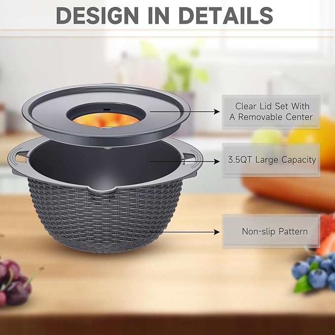4-1 Colander with Bowl Set - Pasta Strainer - Colander for Kitchen - Strainers and Colanders Rice Strainer Fruit Cleaner Veggie Wash Sink Strainer Kitchen Essentials - Dark Grey