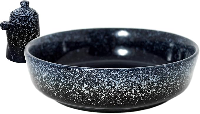 Extra Large Salad Serving Bowl, 11 inch. Big Ceramic Navy Dark Blue Pasta bowl Plus Oil Bottle. 95 oz. Beautiful And Elegant Huge Design. Giant Mixing and Fruit Bowls