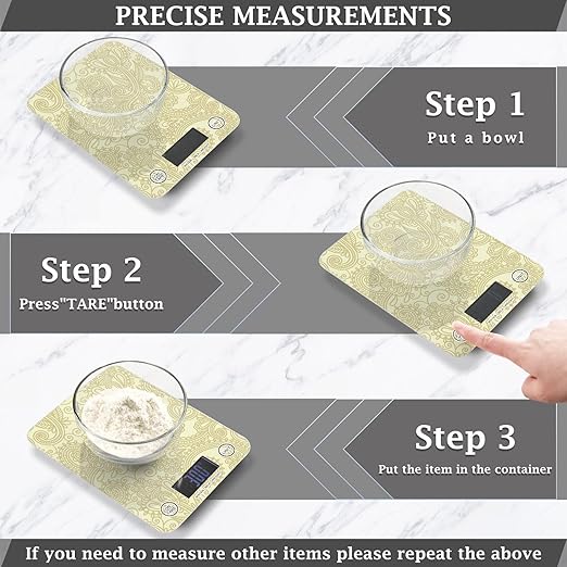Food Scale Kitchen Scale for Baking Cooking Digital Food Weighing Measuring Scale Small Waterproof Electric Food Scale Gold Paisley Damask