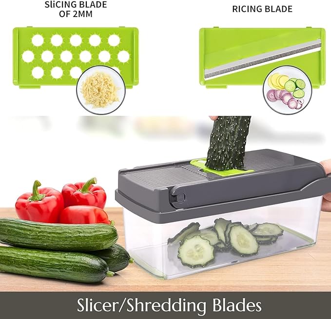 12-in-1 Vegetable Chopper & Slicer Set – Multi-Function Mandoline Cutter, Dicer, Grater, Shredder, and Spiralizer, Perfect for Slicing, Dicing, Chopping, and Food Prep – Easy to Clean & Safe Design