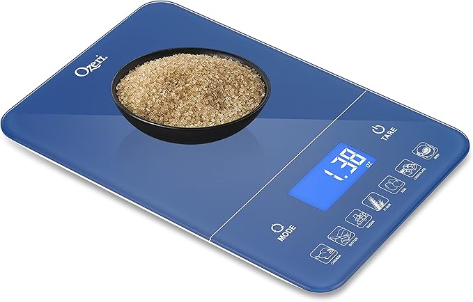 Ozeri Touch III Digital Kitchen Scale with Calorie Counter, 22 lbs (10 kg), Classic Blue