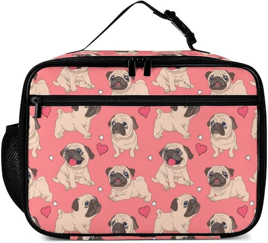 Pugs Puppies Reusable Lunch Box Insulated Lunch Bag Cooler Bag Lunchbox Meal Food Container Tote Bag for Women Kids Girls School Camping Hiking Picnic Beach Travel