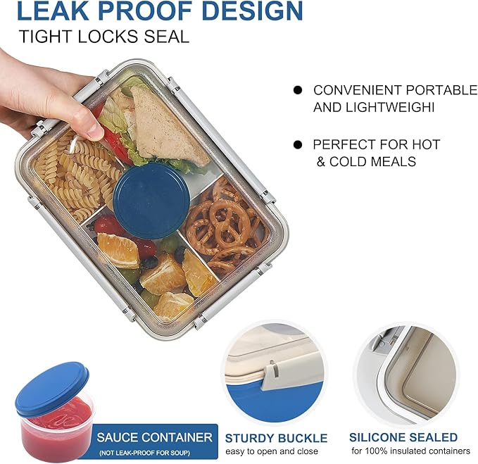 shopwithgreen LARGER Salad Containers To Go for Lunch (3 Pack), Bento Box with Dressing Pots & 5-Compartment Removable Tray, Microwave and Dishwasher Safe, BPA-free, 64 oz