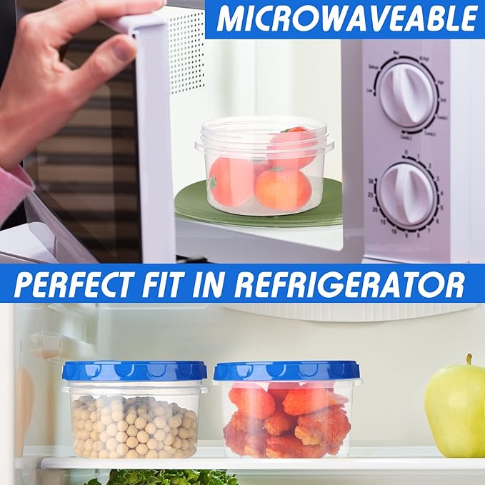 Sieral 36 Pack 8 oz/ 250 ml Freezer Containers with Lids Plastic Twist Top Deli Jars Reusable Freezer Storage Containers for Food Round Wide Mouth Lunch Snacks(Blue)