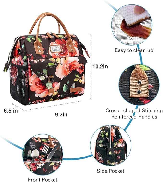 Lekesky Lunch Bag for Women Insulated Lunch Box for Work Tote Lunch Bag Adult Cooler Bag, Floral