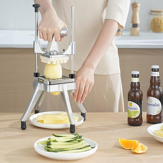 Vevor Commercial Vegetable Fruit Chopper 3/8″ Blade Heavy Duty Professional Food Dicer Kattex French Fry Cutter Onion Slicer Stainless Steel for Tomato Peppers Potato Mushroom, Sliver : Home & Kitchen