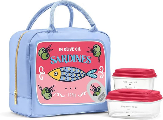 Fit & Fresh Lunch Bag For Women, Insulated Womens Lunch Bag For Work, Leak Resistant & Stain-Resistant Large Lunch Box For Women With Containers, Zipper Closure Bloomington Bag, Rose Sardines