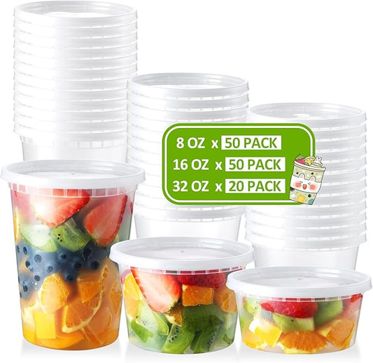 120 Set Deli-Containers-with-Lids: [8oz 16oz 32oz] Combo Plastic-Food-Storage-Containers-with-Lids, Microwaveable & Freezer Safe To-Go-Containers, Leak-proof Meal-Prep-Containers