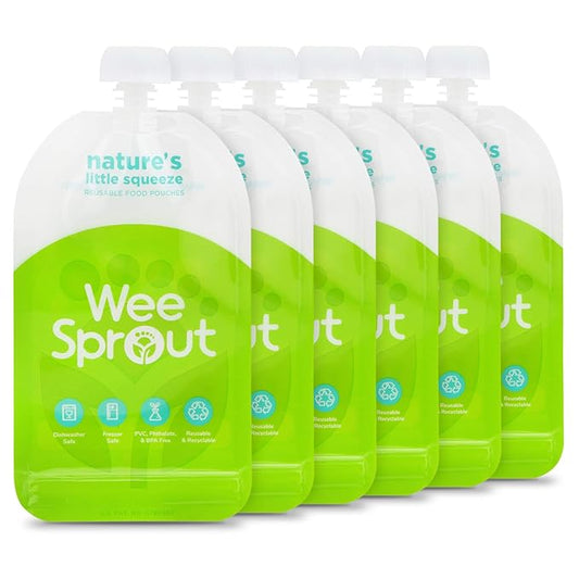 WeeSprout Double Zipper Reusable Food Pouches (Green, 7 Fl Oz)