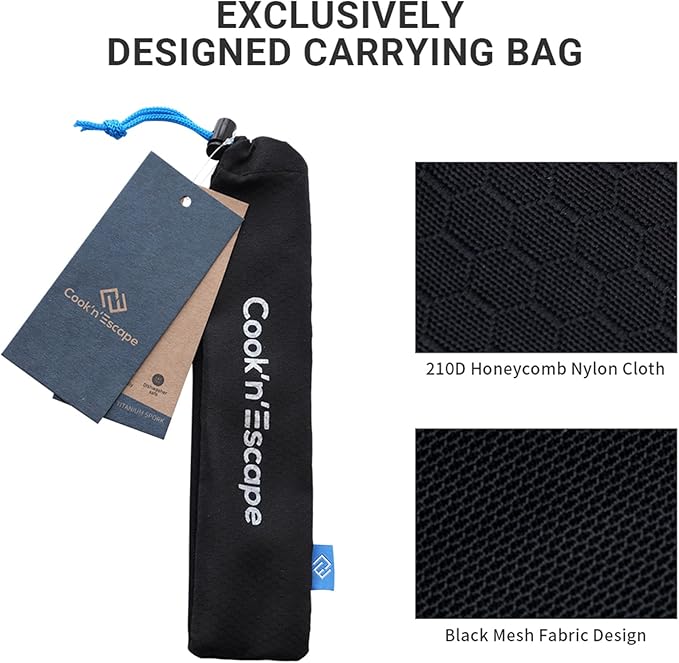 COOK'N'ESCAPE Titanium Camping Cooking Utensils, Lightweight Spoon Fork Knife Combo Flatware+Reusable Titanium Straw Set with Cleaning Brush for Kitchen Travel Picnic Hiking Backpacking Outdoors