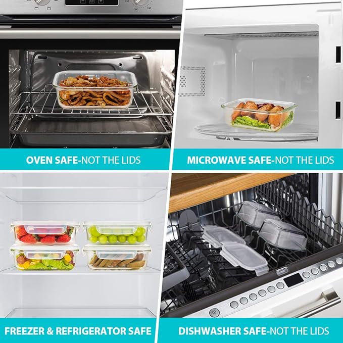 Bayco 6 Pack Glass Meal Prep Containers, Glass Food Storage Containers with Lids, Airtight Glass Lunch Bento Boxes, Leak Proof (6 lids & 6 Containers)