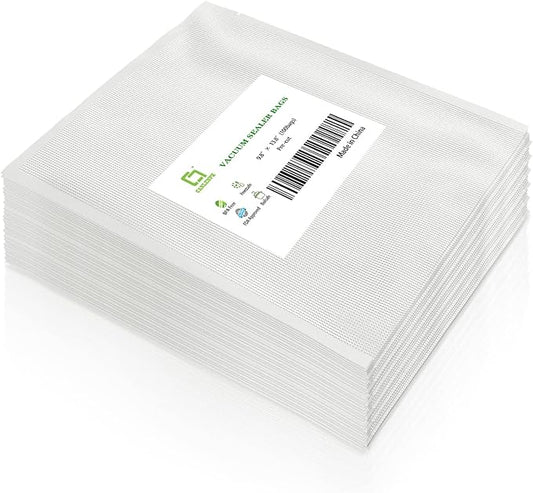 CANLENPK 9.8x13.8 Inch/25x35cm Vacuum Food Seal Bags,Large Food Vacuum Storage Sealer Bag,Seal Meal Snack Fruit Nut Tea Cookie Bean,Boil Steam Heat Freezer Sous Vide Vacum Bag (100PCS)