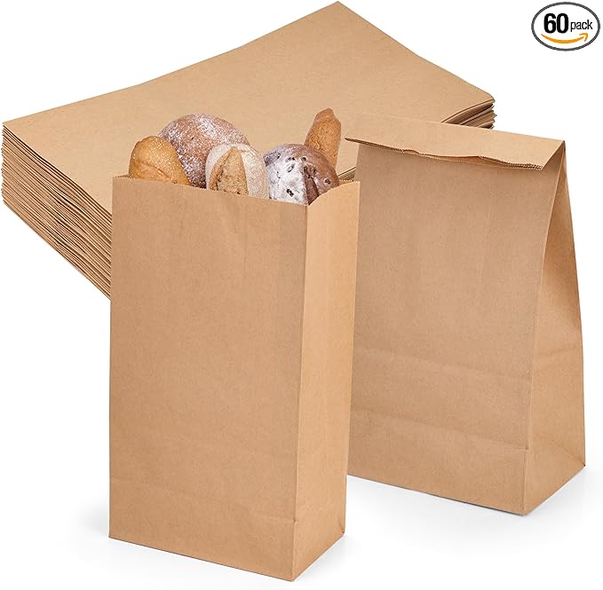 12 Lb Brown Kraft Paper Bags 60 Pcs Bulk, 7.1" x 4.3" x 12.6" light duty Paper Grocery Bags paper Lunch Bag Sandwich Bag for Small Lunches, Household, Bakery, Shopping and Restaurant, Takeout