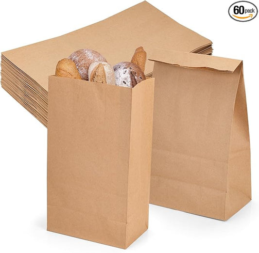 12 Lb Brown Kraft Paper Bags 60 Pcs Bulk, 7.1" x 4.3" x 12.6" light duty Paper Grocery Bags paper Lunch Bag Sandwich Bag for Small Lunches, Household, Bakery, Shopping and Restaurant, Takeout