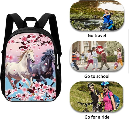 Dolyues Horse Backpack for Boys Girls Backpack Schoolbag for Kids Children Teens Elementary Middle School Bags Waterproof Lightweight Kids Lunch Box and Pencil Case