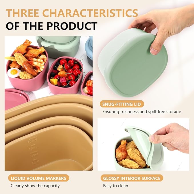 4Pcs Silicone Food Storage Containers with Lids，BPA Free Reusable Silicone Storage Containers for Food Freezer Dishwasher Safe (33.8oz, 20oz, 10oz, 6.7oz)(light yellow)
