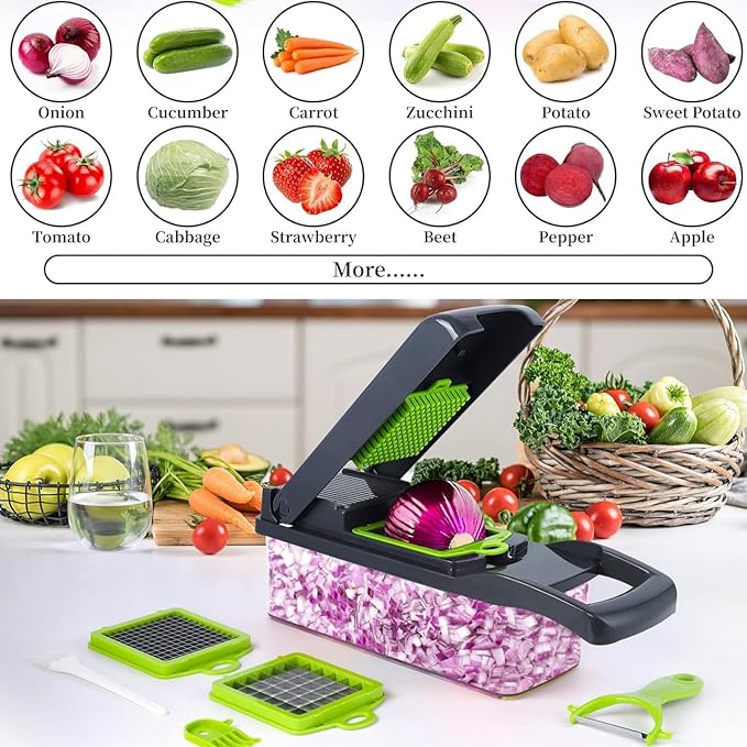 12-in-1 Vegetable Chopper & Slicer Set – Multi-Function Mandoline Cutter, Dicer, Grater, Shredder, and Spiralizer, Perfect for Slicing, Dicing, Chopping, and Food Prep – Easy to Clean & Safe Design