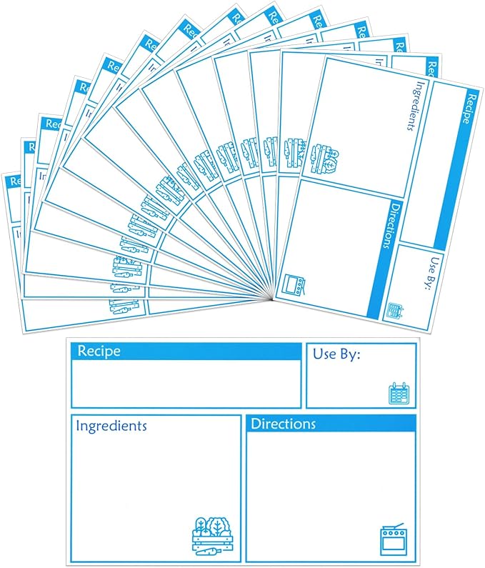 100pcs Labels for Freezer Bags Freezer Meal Labels with Instructions 3.2 X 5 inch Oil and Water Resistant Labels Food Labels for Freezer Storage for Leftovers in Fridge Removable Freezer (Blue)