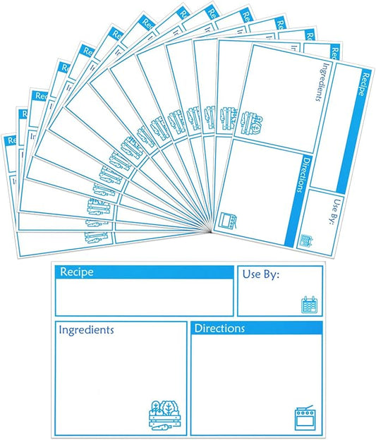 100pcs Labels for Freezer Bags Freezer Meal Labels with Instructions 3.2 X 5 inch Oil and Water Resistant Labels Food Labels for Freezer Storage for Leftovers in Fridge Removable Freezer (Blue)