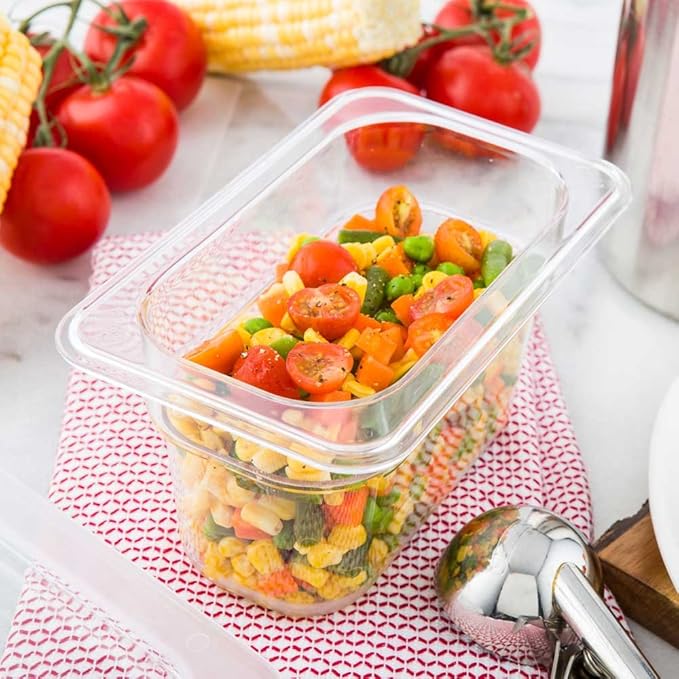 Met Lux 4 Inch Deep Food Pans, 1 1/9 Size Commercial Food Storage Container - Freezable, Avoids Breaking, Clear Plastic Cold Pans, Dishwashable, For Kitchens, Restaurants, Or Cafeterias