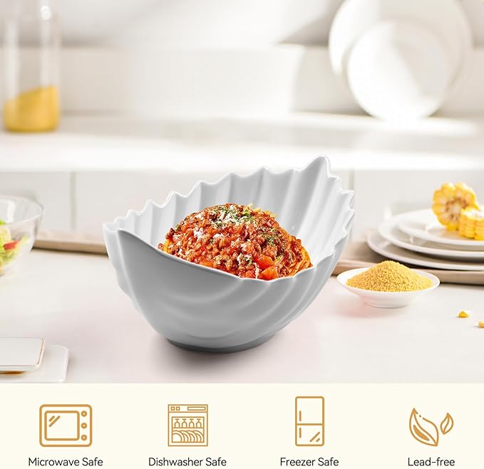 Large Salad Bowl Set, Salad Mixing Bowl for Kitchen, White Ceramic Bowl Set with Wood Salad Servers Serving Bowl for Soup, Pasta, Fruit Housewarming Mother's Day gift