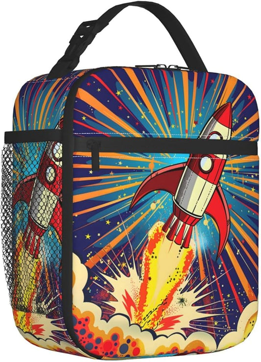 Insulated Lunch Box for Kids Boys Girls, Reusable Lunch Bag for School, Office, Work, Picnic, Travel, Space Rocket Launch Lunch Box