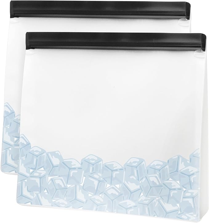 OGGI Reusable Ice Storage Bags - Set of 2, 11x10x2.5" - Ideal Reusable Ice Bag Set, Freezer Bags, Storage Bags, Snack Bag for Travel - Durable, Food-Grade BPA-Free