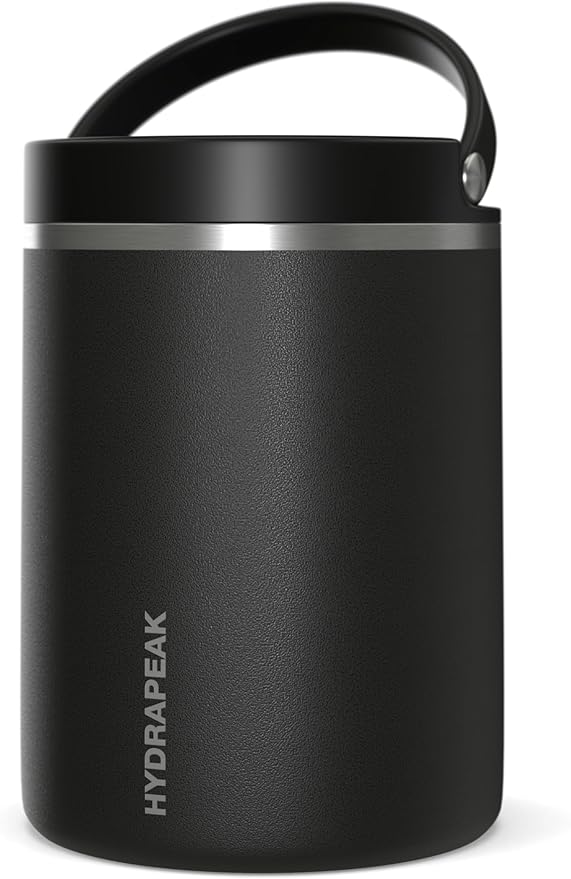 Hydrapeak 32oz Stainless Steel Vacuum Insulated Thermos Food Jar | Thermos for Hot Food and Cold Food, Wide Mouth Leak-Proof Soup Thermos for Adults, 10 Hours Hot and 16 Hours Cold (Black)