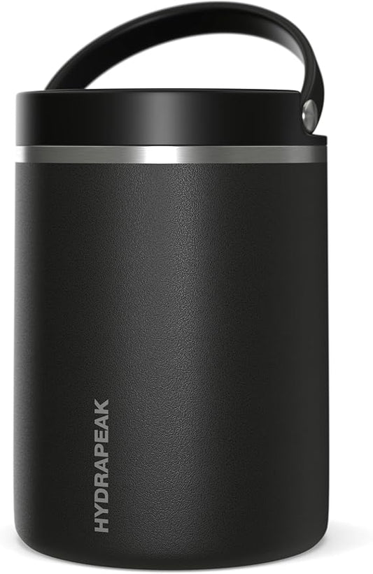 Hydrapeak 32oz Stainless Steel Vacuum Insulated Thermos Food Jar | Thermos for Hot Food and Cold Food, Wide Mouth Leak-Proof Soup Thermos for Adults, 10 Hours Hot and 16 Hours Cold (Black)