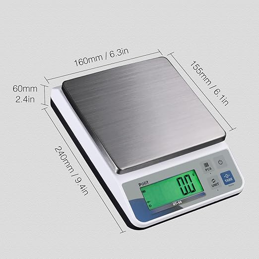 Polit Food Kitchen Scale KT-66, 18lb/8Kg Digital Kitchen Scale Weight Gram Ounce 0.5g/0.01oz Accuracy, Premium Stainless Steel with LED Display, 5 Units for Baking and Cooking (Power Adaptor Included)