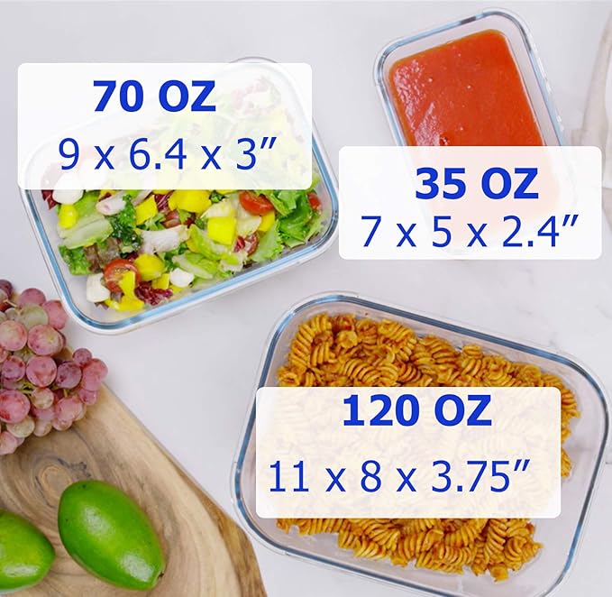 LARGE Glass Containers for Food Storage with Locking Lids Baking Dish Set 3 120 OZ/70 OZ/35 OZ Meal Storing Serving Leakproof Ovensafe