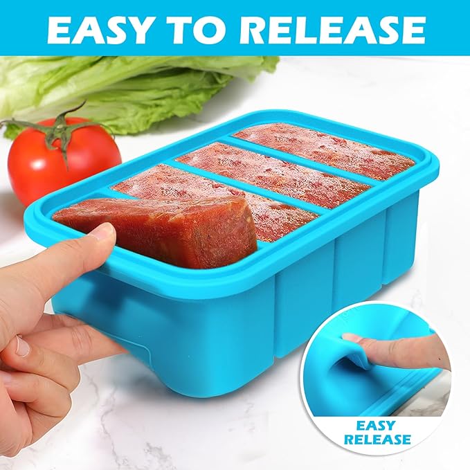 Webake Silicone Freezer Tray with Lid, Food Storage Container, 1 Cup Portion, Ice Cube Tray for Soup Sauce Meal Prep, BPA Free